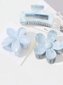 Set da 3 fermagli per capelli con motivo marmorizzato blu chiaro e bianco, stile boho dolce, con fiori e fiocchi, accessori per capelli stile spiaggia (3 pezzi casuali), accessori a fiocco, articoli per la scuola e l'università