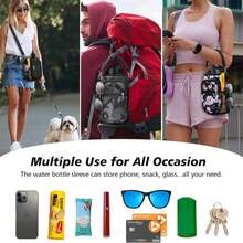 AceTreker 32_40_64_87_128 Oz Water Bottle Carrier Bag, Neoprene Water Bottle Sleeve With 4 Pocket, Sport Water Holder With Paracord Handle And Shoulder Strap For Walking Hiking Camping Gym - 05. Gray Camo - View 3