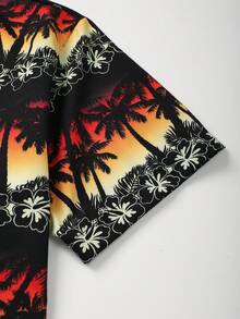 1 Set Men's Casual Coconut Tree Print Shirt & Shorts Suit, Summer - Black - View 6