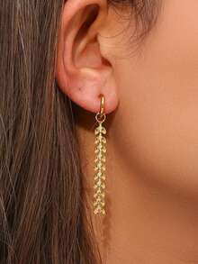 1pair Rustic Style Stainless Steel Wheat Ear Dangle Earrings - Gold - View 5