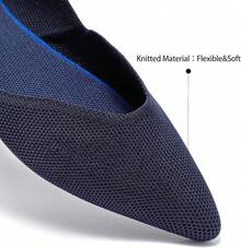 Womens Flat Shoes Classic Pointed Toe Flats Knitted Dress Shoes Soft Comfortable Dressy Flats Women - 6042海軍 - 查看 5