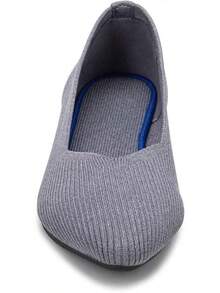 Womens Flat Shoes Classic Pointed Toe Flats Knitted Dress Shoes Soft Comfortable Dressy Flats Women - 灰色條紋 - 查看 7