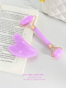 1/2件套面部美容刮痧按摩工具，紫色滚轮按摩器，身体刮痧板，经络按摩套装，适合女性、学生、母亲、姐妹，节日礼物 - 紫色 - 查看 4