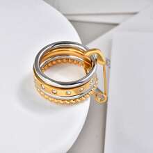1pc New Multi-Layer 18K Gold Plated Ring, Gift - Stainless Steel Ring - View 15