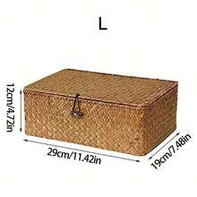 1 件手工编织海草储物篮（带盖），方形手工编织海草收纳盒，家居装饰，家用实用储物容器，适用于办公用品 - 天然海草材质，独特的礼物之选