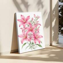 1Pc Framed Wall Art Pink Lilies, Floral Decoration, Watercolor Style Canvas Poster Paintings Ideal Gift For Living Room Bedroom Corridor Wall Decor Room Decoration Ready To Hang - 彩色 - 查看 3