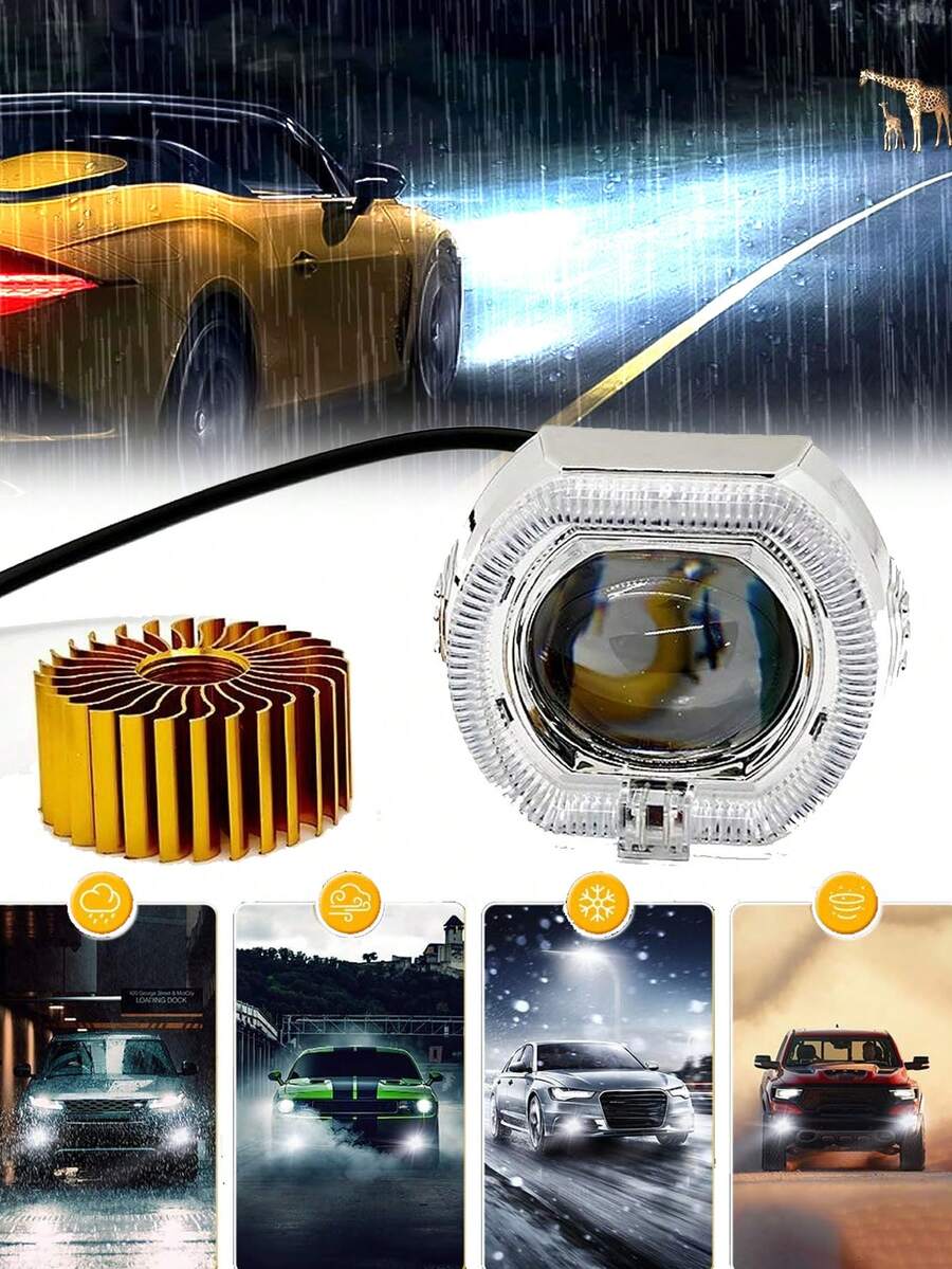 1pc Car Headlight LED Angel Devil Eyes Headlight Projector Lens High/Low Beam Strobe Spotlight DRL Dual Halo Lamp - Multicolor - View 1