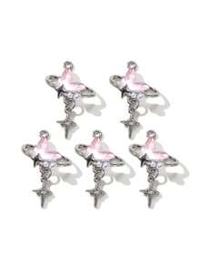 10/20 件随机粉色 Y2K 蝴蝶和月亮形吊坠、耳环、项链 DIY 珠宝