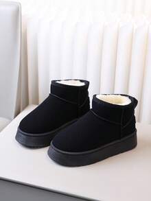 Thick Sole Solid Color Flat Snow Boots, New Design - Black - View 2
