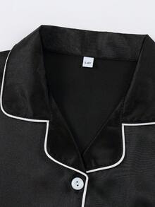 Girls Pajamas, Satin Silky Pjs Set Kids 2Pcs Button-Down Nightwear Sleepwear Gift For Kids - 黑色 - 查看 3