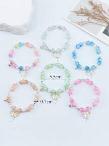 6pcs Colorful Handmade Glass Bell, Bowknot Pendant Bead Bracelet For Women, Cute & Fresh Style