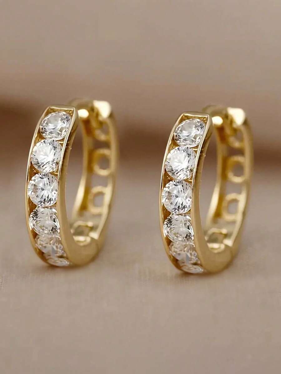 1 Đôi bông tai thời trang đính đá Cubic Zirconia cho bé gái, phụ kiện hàng ngày, trang sức dự tiệc, quà sinh nhật. - Vàng - Xem 1