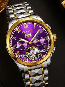 男士多色钢表带时尚商务日历镂空陀飞轮全自动机械腕表 - 均碼 - 查看 2