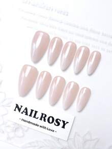 nailrosy 10片装手工美甲套装，中号杏仁色、牛奶白色、法式美甲用品，沙滩必备，假指甲贴片，美甲工具贴纸，可爱短款假指甲，亚克力宝石装饰，适合派对、舞蹈、生日礼物、婚礼等场合。 - 粉色 - 查看 4