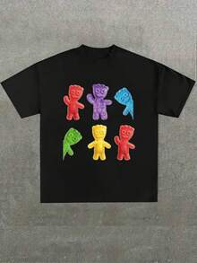 Boys & Teens' Casual Graphic Print Round Neck Short Sleeve T-Shirt, Summer Top - màu đen - Xem 1