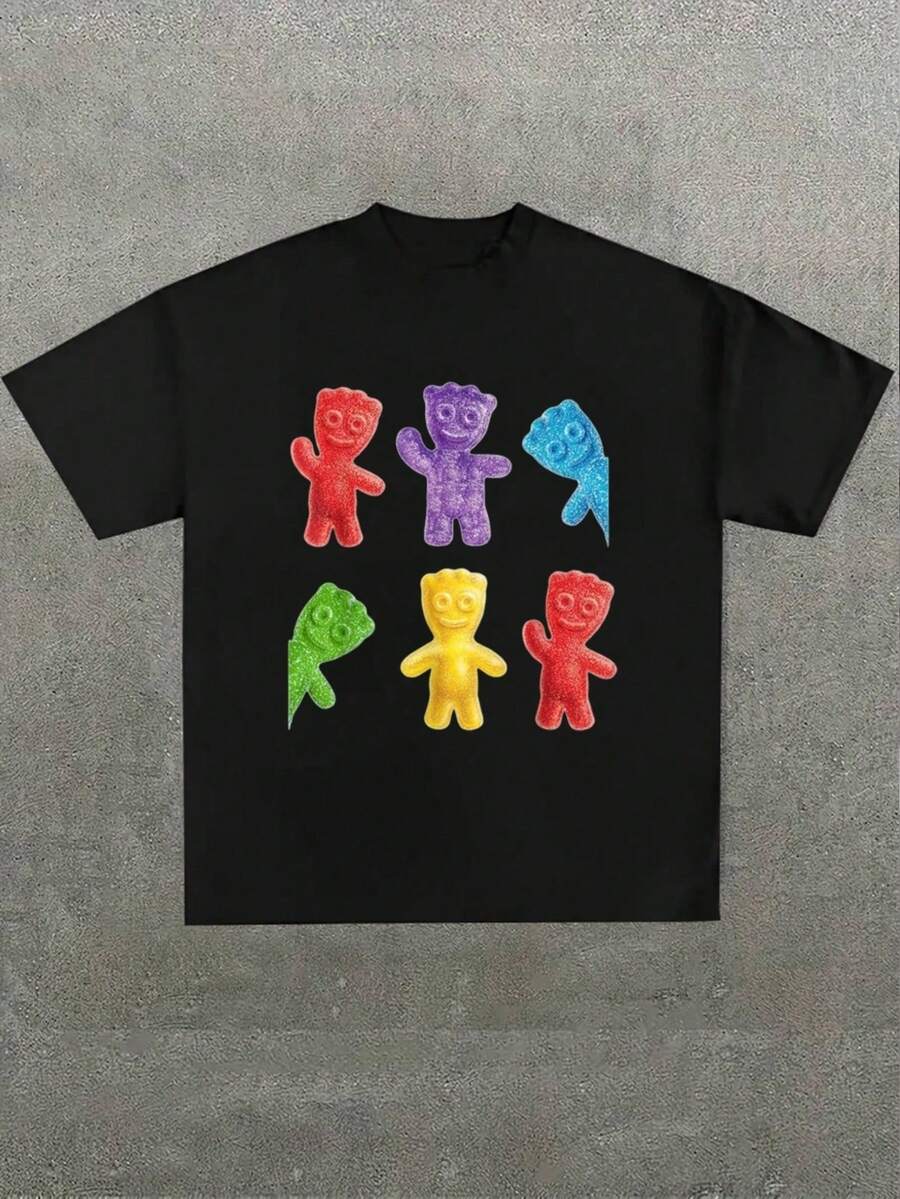 Boys & Teens' Casual Graphic Print Round Neck Short Sleeve T-Shirt, Summer Top - màu đen - Xem 1