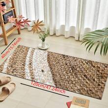 1 pieza, alfombra de cocina hecha a mano con cuerda de paja y estampado de bambú, antideslizante de diatomita, alfombra rectangular impresa en 3D, adecuada para sala de estar, dormitorio, pasillo, baño, lavandería - Alfombra de poliéster para decoración del hogar, interior y exterior