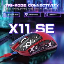 ATTACK SHARK X11SE Lightweight Wireless Gaming Mouse 59g, 3 Modes (2.4G/USB-C/Bluetooth), 22,000 DPI, PAW3311 Optical Sensor, 5 Programmable Buttons, 300mAh Battery, For PC - 紅色+貼紙 - 查看 1