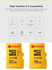 بطاقة فلاش TF من KODAK U1 Micro SDHC SDXC، بطاقة ذاكرة من الفئة S-I 10 سعة 16 جيجابايت/32 جيجا بايت لسيارة الهاتف التي تُصاب بالسكتة - أصفر - مشاهدة 3