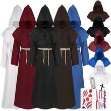 Friar Medieval Monk Robe Renaissance Priest Robe Necklace Halloween Cosplay Costume Adult Teens Long Cape - Màu Đỏ Sâu - Xem 9