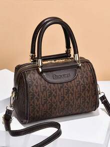 1 件欧美风格拼布优雅 XMF 字母印花托特包，复古枕头包，大容量波士顿斜挎包 - 彩色 - 查看 5