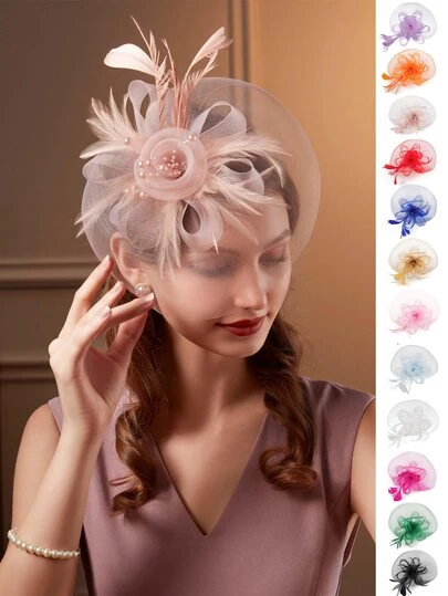 1 件茶会迷人帽子，适合女士 50 年代头饰，带面纱花朵鸡尾酒婚礼教堂肯塔基德比帽，万圣节