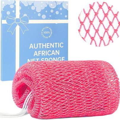 African Net Sponge, Authentic Exfoliating Bath Sponge, Deep Cleansing, Long-Lasting Scrub, Unisex Bath Product, Body Scrub Exfoliating Bath Sponge, Removes Dead Skin, Elongated Flat Design, Suitable For Back, Feet And Scalp - Bath Accessories