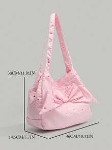 韩版小众褶皱蝴蝶结帆布背包，大容量通勤手提包，适合大学生，手提包和单肩包 - 粉色 - 查看 4