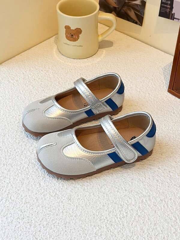 1 Pair Girl's Two-Tone Plain Design Elegant Fashion Flat Shoes, School Style