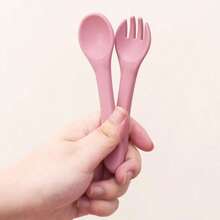 2PCS/Set Personalized Customization Name Baby Silicone Utensils Feeding Learning Children Tableware Custom Baby Soft Spoon Fork Baby Shower Family Decorations Gifts Winter Eve Gifts Back To School Winter Gift Ideas Boy Girl Valentine's Day - Multicolor - View 5