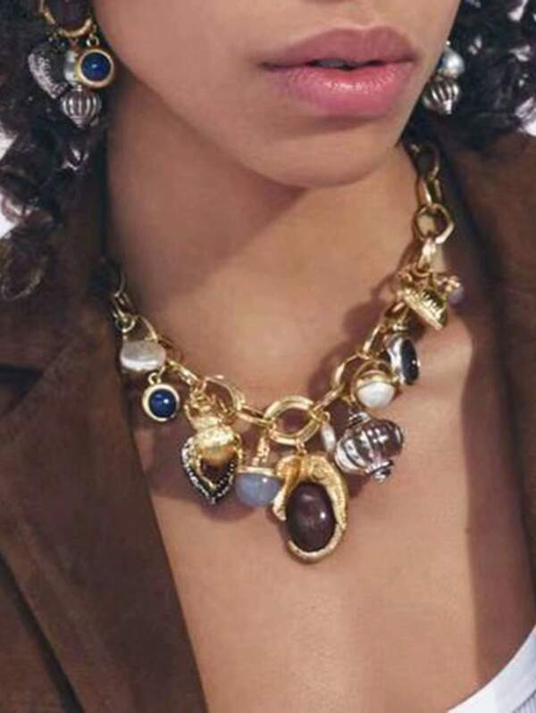 1 set de colliers à chaîne multi-pendentifs vintage chic pour femmes, élégant et polyvalent