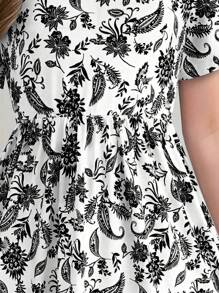 Bohemian Style Paisley Print Short Sleeve Midi Dress, Girls Holiday Casual Dress, Summer Gift - Black - View 6