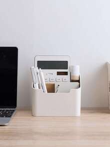 1 Piece Of Bamboo And Wood Partition Storage Box, Creative Multifunctional Desktop Storage Box, Suitable For Cosmetics, Makeup Brushes, Stationery, Remote Control, Desktop Organizer, Remote Control Bracket, Multi Compartment Storage Box, Bamboo And Wood Partition, Space Saving, Birthday Gift, Suitable For Office Workers, Home Users, Electronic Product Enthusiasts, Digital Tool Enthusiasts, Desktop Organizer Enthusiasts, Makeup Enthusiasts - Multicolor - View 4