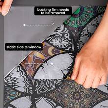 DKTIE Boho Stained Glass Look Window Privacy Film With Installation Tools, Decorative Frosted Glass Window Film Static Cling No Glue Removable, Black, 17 X 78