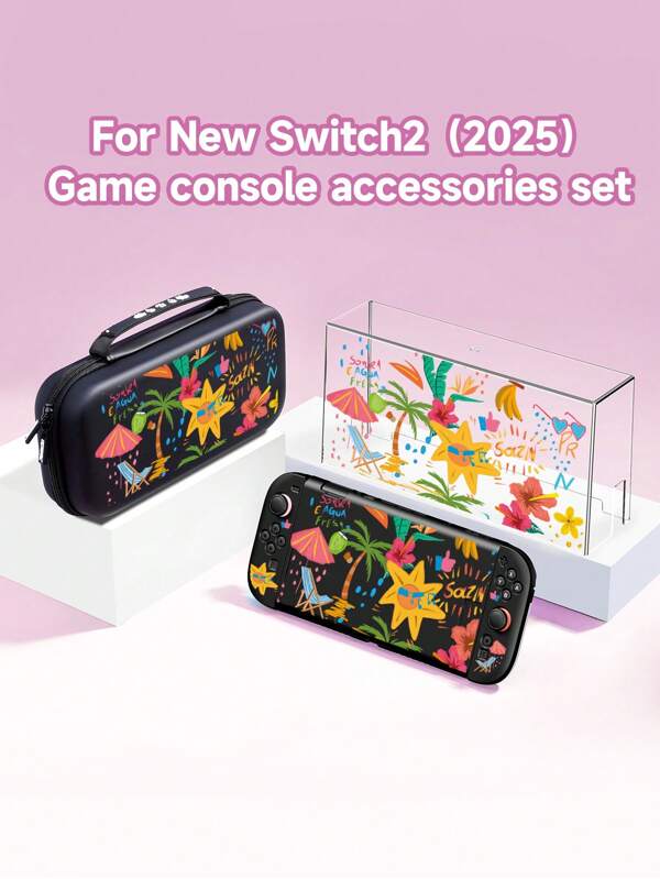 Accesorios con tema de playa de verano para la Consola de Juegos Switch2 compatible, Nuevo Set de Accesorios para la Generación 2 (2025) que incluye: Funda protectora para la consola, Cubierta para la estación de acoplamiento, Bolsa de almacenamiento, Cubierta anti-polvo, Soporte para tarjetas de juego y tarjeta TF, elegante y práctico, soporte portátil, viaje portátil, anti-caída, anti-arañazos, anti-manchas, regalo romántico de moda