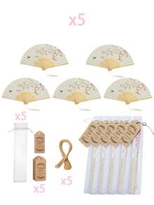 4/20/40pcs Per Set, White/Pink Wooden Folding Fan, Creative Romantic Design For DIY, Gift Set, Bridesmaids Handheld Folding Fan For Bridal Shower Decoration, Perfect Wedding Gift And Party Accessory For Parties And Events, Folding Fan For Women - Multicolor - View 16