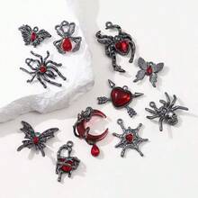 5pcs/10pcs Random Y2K Dark Sweet & Spicy Series Moon, Spider, Butterfly DIY Earrings, Necklaces, Keychains & Accessories - Red-10pcs - View 2