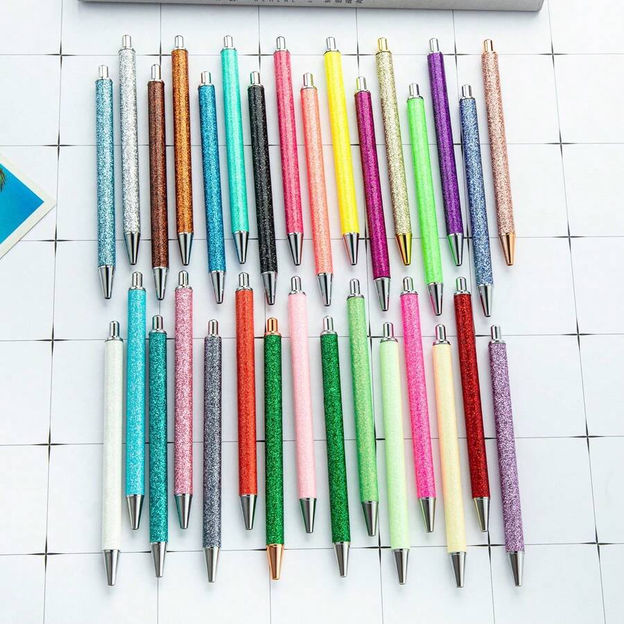 Push Button Gold Powder Ball Point Pen, Metallic Ballpoint Pen For Office & Student, Gift Stationery - Multicolor - View 1