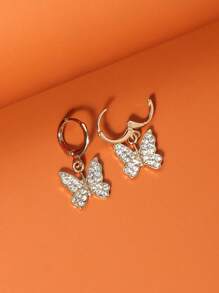 1 paire de boucles d'oreilles à gouttes papillon diamant élégantes et à la mode pour femmes, tenue décontractée pour les vacances et les rendez-vous