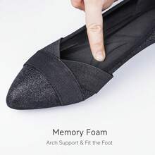 Zapatos planos con punta puntiaguda y brillo, cómodos y casuales con cuña baja, zapatos planos elegantes para mujer - Negro - Ver 10