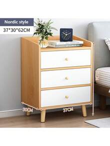 Mesita De Noche Auxiliar Buros Modernos Con 3 Cajones Color Blanco,Mesita de noche - Marrón - Ver 2