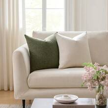 Set Of 2 Dark Sage Pillow Covers 22 X 22 Inch, Farmhouse Boho, Decorative Throw Pillow Covers, Linen Cushion Covers Sofa Couch, Modern Rustic Decor - Ivory and Moss Green - View 2