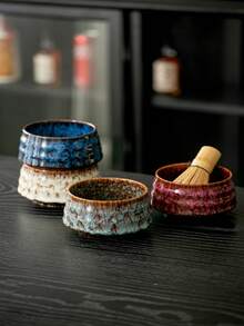 复古陶瓷抹茶碗、茶搅拌器架套装