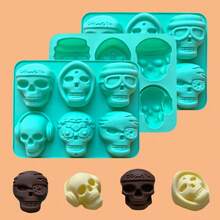 1pc Skull-Shaped Ice Cube Tray, 6 Cavity 3D Silicone Mold For Whiskey, Cocktail, Halloween Baking, Chocolate, Candy, Pudding, Reusable - Green - View 5
