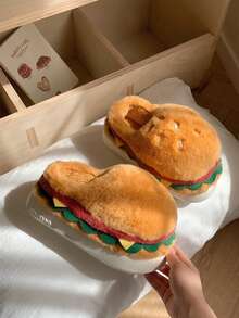 XIXITIAO Nuevas pantuflas unisex cómodas y cálidas con diseño creativo y divertido de hamburguesa, adecuadas para parejas, para uso en interiores con suela suave antideslizante - Amarillo - Ver 3