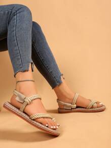 Women's Flat Sandals, Roman Style Beach Shoes, Woven Rope Fashionable Ladies Sandals