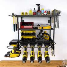 4 Tier 6 Drill Holder Wall Mounted Power Tool Organiser Garage Tool Storage Rack - Black - View 6