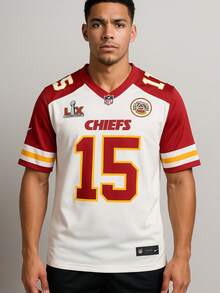 Jersey Hombre Estampado Frente Espalda Deportivo Chief Futbol Americano Camiseta Poliester Cuello V Manga Corta Secado Rapido - Blanco - Ver 2