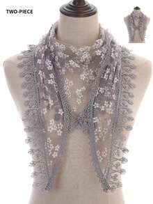 1pc Women Floral Lace Shawl With Hollow-Out Flower Pattern Decor, Breathable Fringed Triangle Scarf For Outdoor And Daily Use, Summer - Multicolor - View 20