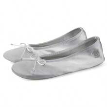 Women's Ballerina House Slippers With Bow, Satin Bedroom Slippers With Suede Sole Indoor, 2025 - Xám - Xem 1